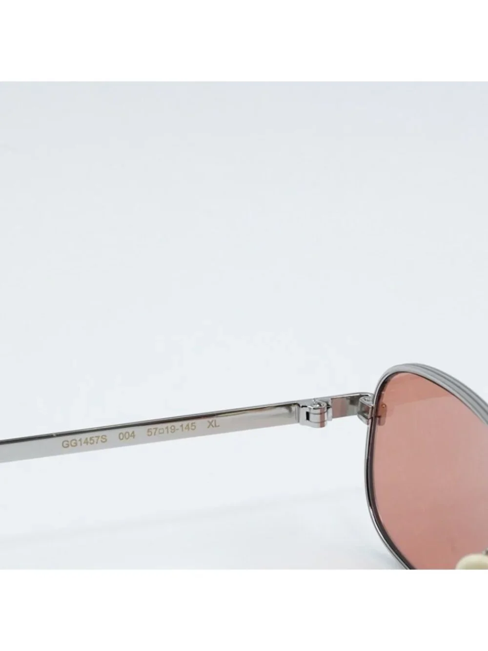 Gucci GG1457S 004 Sunglasses Silver Rectangle Frame, Red Lenses